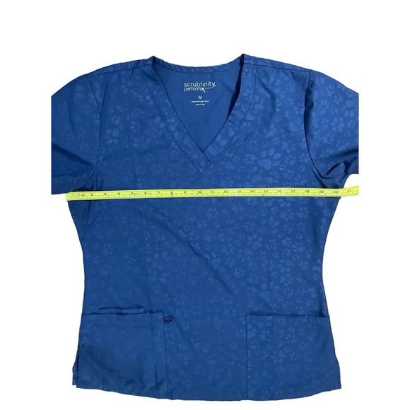Scrubfinity Performx Navy V-Neck Paw Print Stretch Scrub Top Women's Size Medium - Picture 3 of 4